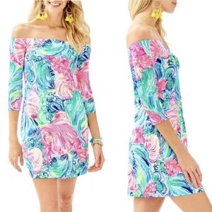 Lilly Pulitzer Bennett Blue Celestial Seas Off Shoulder Stretch Jersey